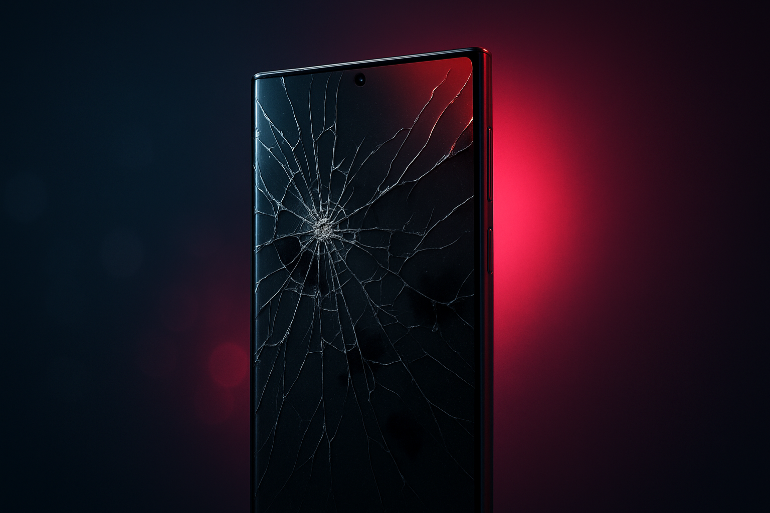 Shattered Samsung Galaxy screen before repair